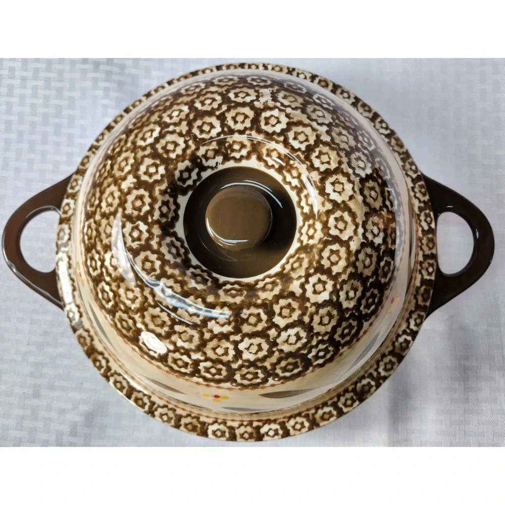Set 2 Temptations By TARA Old World Brown Yellow Pie Dish & Lid / Serving Bowl